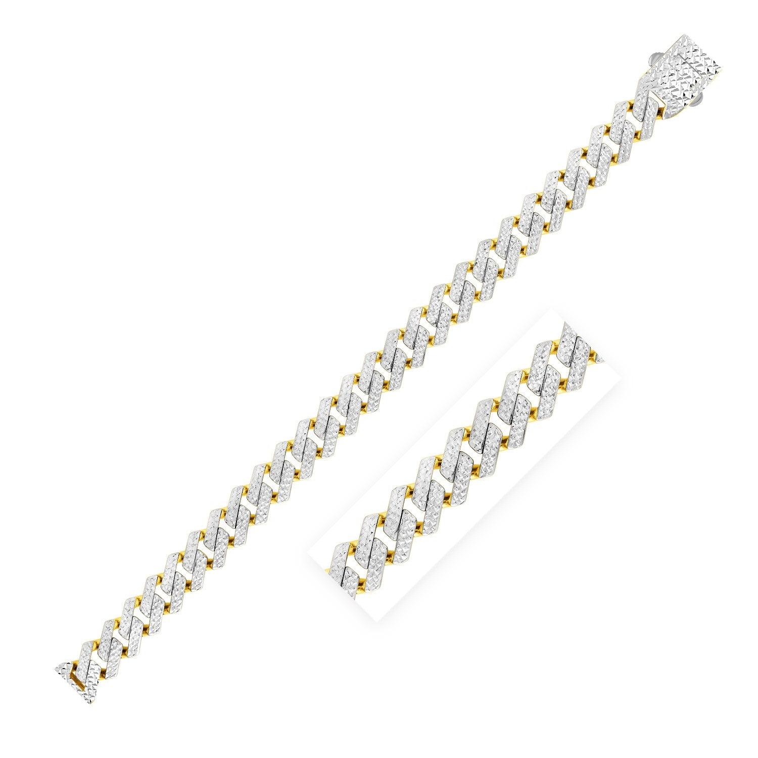 14k Yellow Gold White Pave High Polish Modern Lite Edge Chain (11.50 mm)