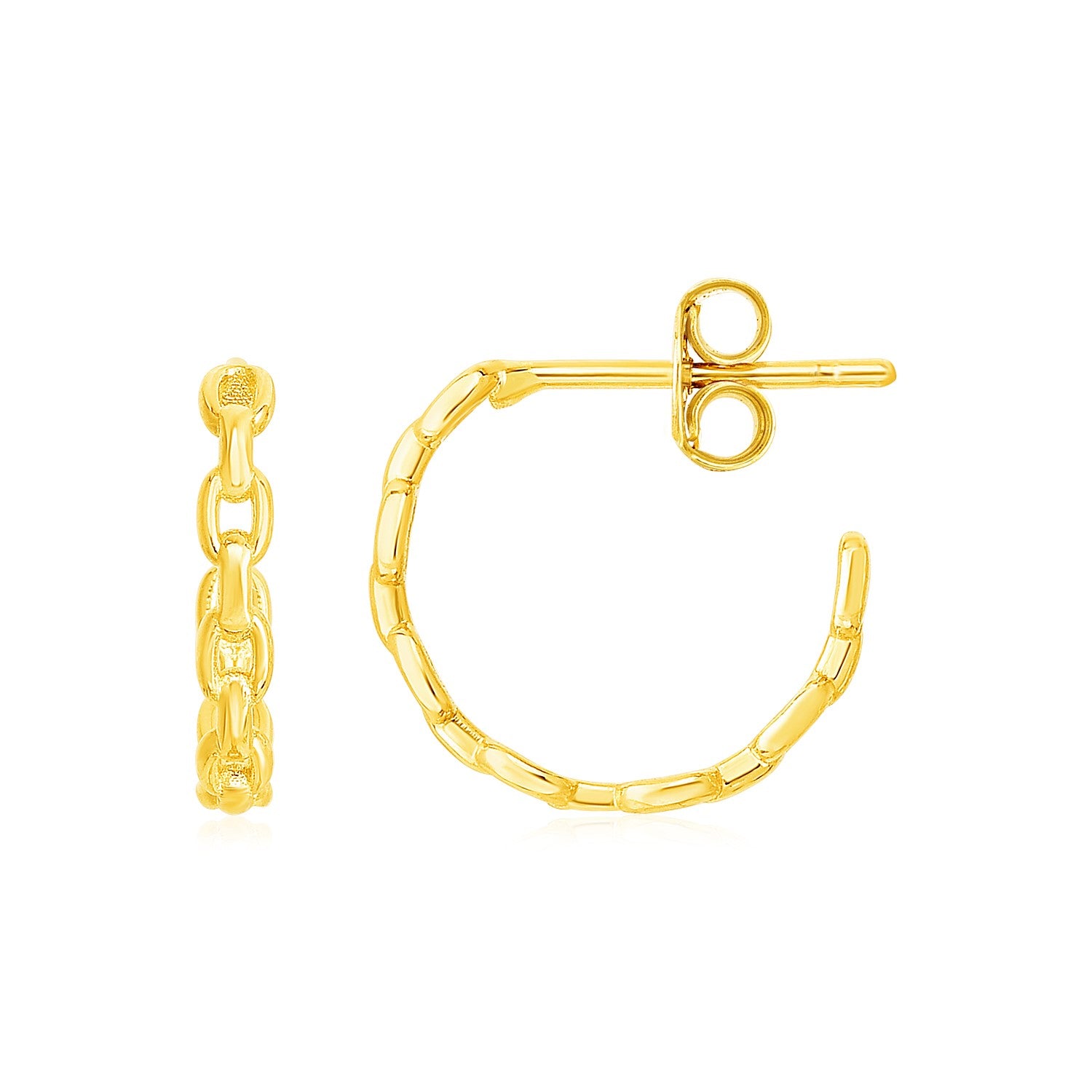 14k Yellow Gold Delicate Chain Hoop Earrings