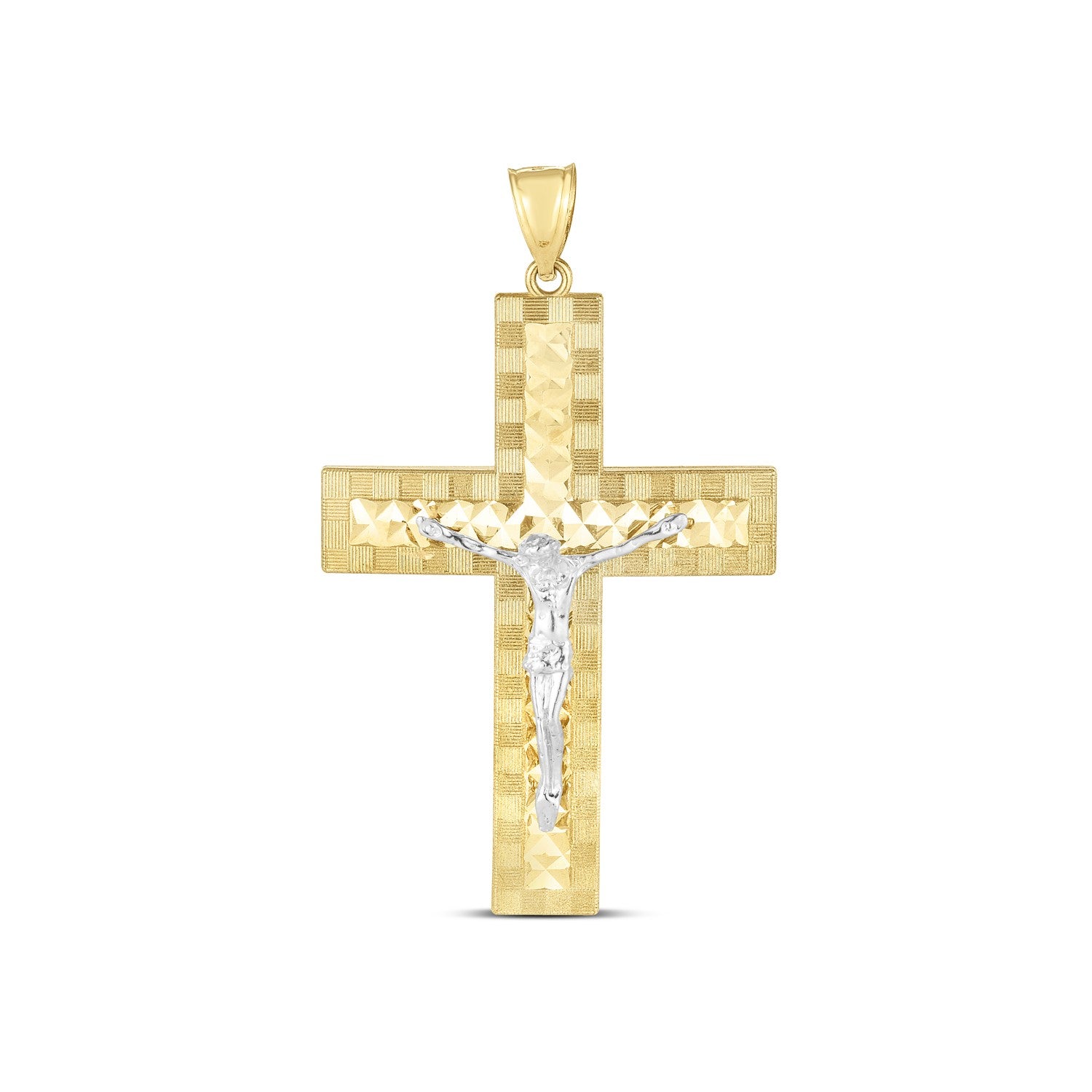 14k Two Tone Gold High Polish Diamond Cut Cross Pendant