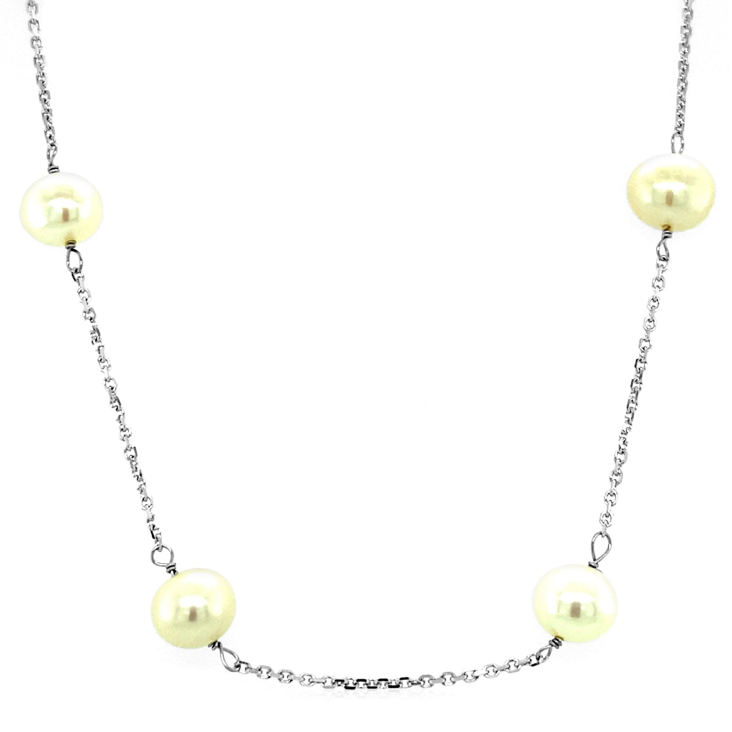 14k White Gold Necklace with White Pearls