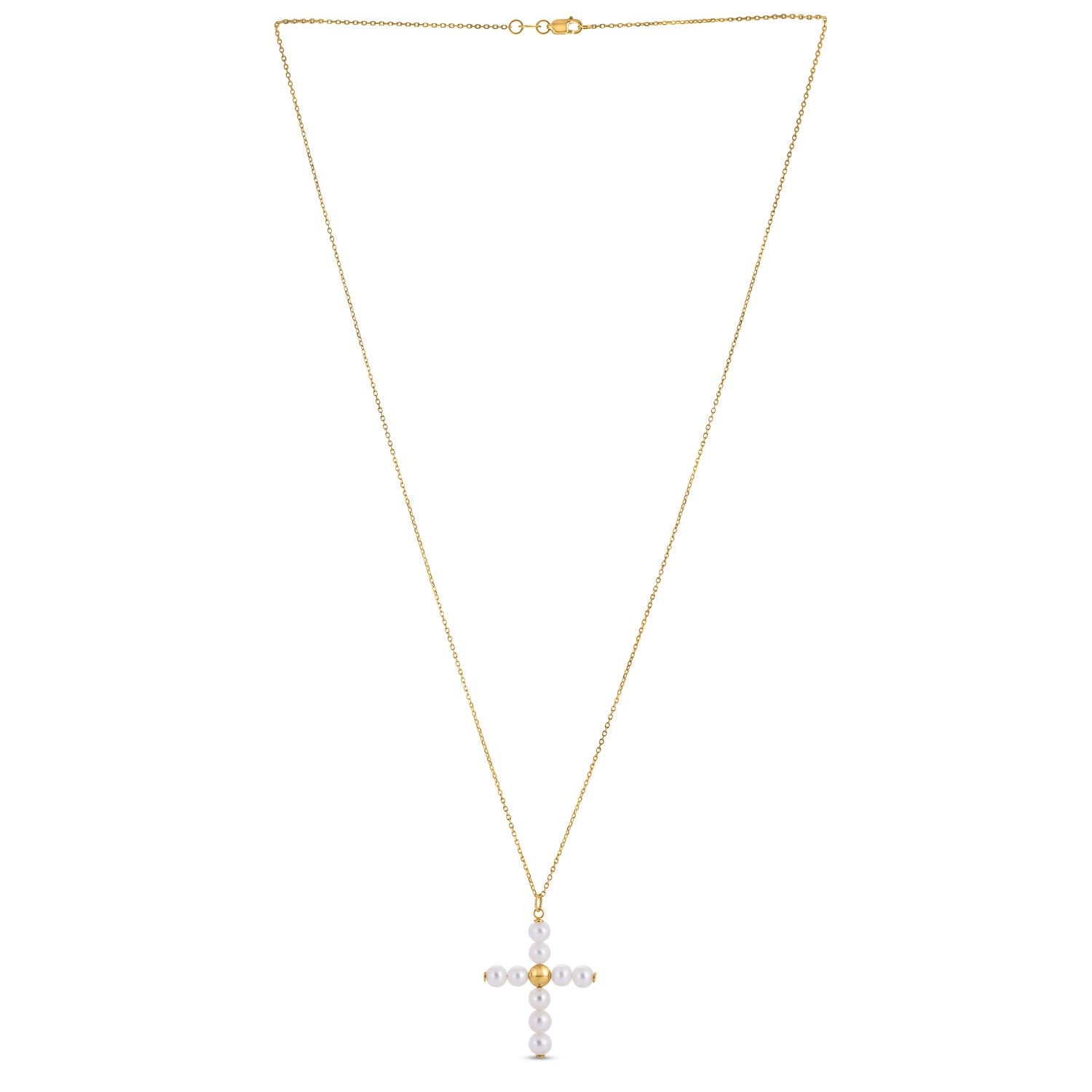 14k Yellow Gold Pearl Cross Pendant