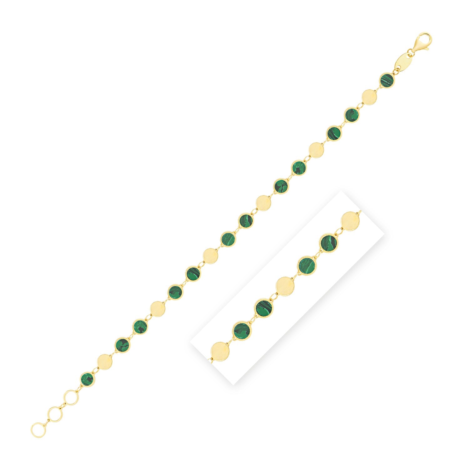 Malachite Gem Alternating Bracelet in 14K Yellow Gold (5.00 mm)