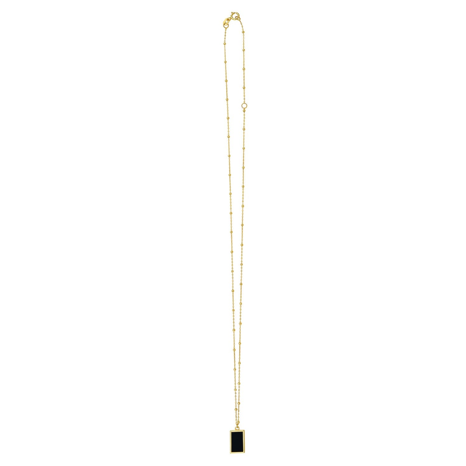 14K Yellow Gold Onyx Geometric Rectangle Necklace