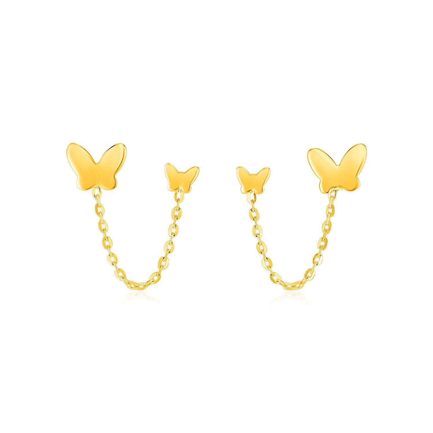 14k Yellow Gold Two Hole Post Earrings with Butterflies