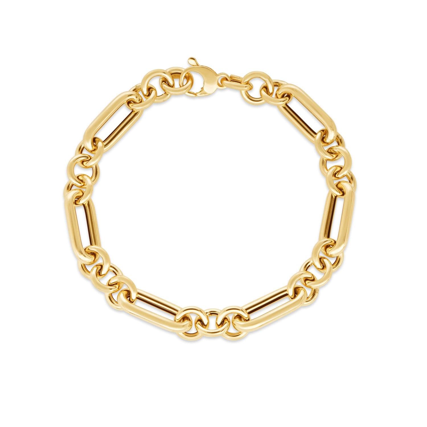 14k Yellow Gold Italian Alternating Paperclip Round Links Bracelet (8.00 mm)