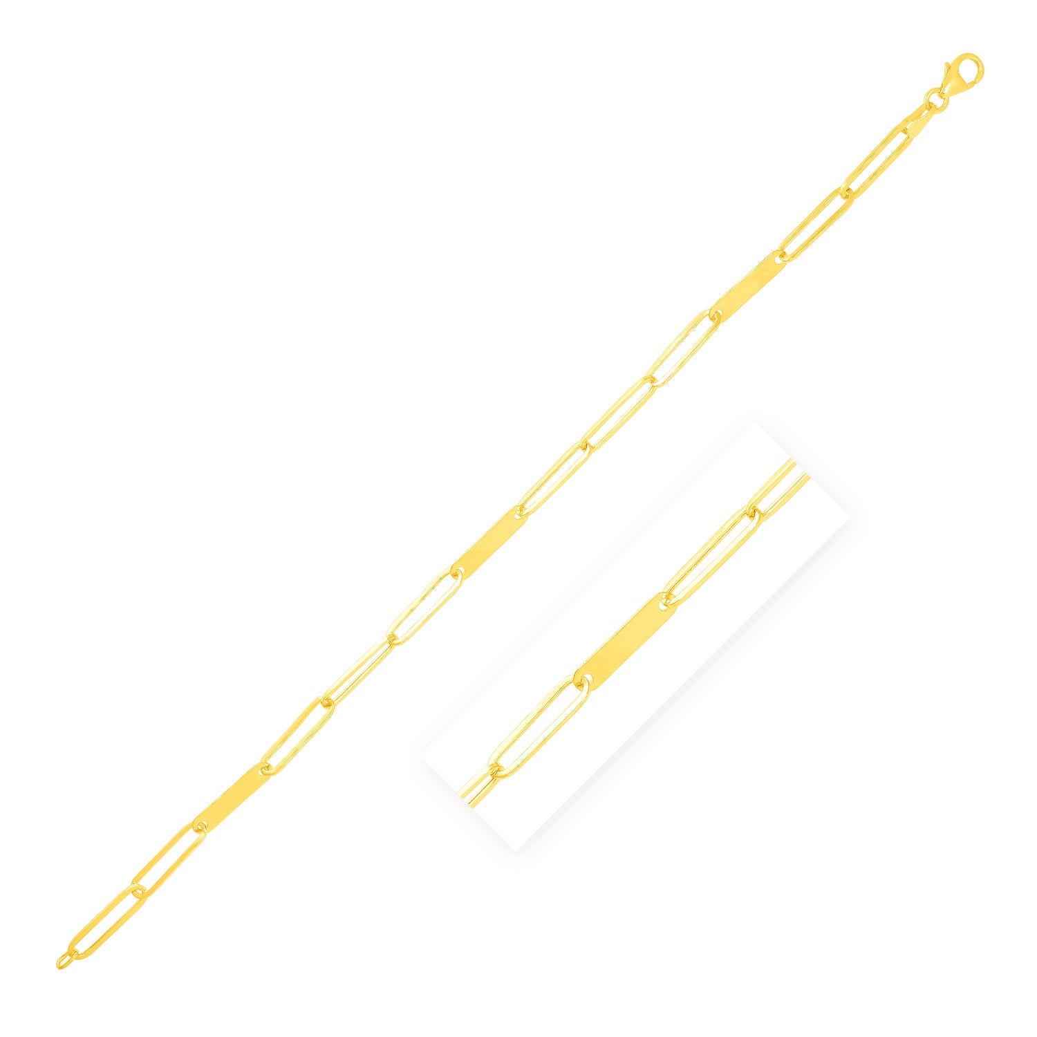 14k Yellow Gold Alternating Paperclip Chain Link and Gold Bar Bracelet (3.60 mm)