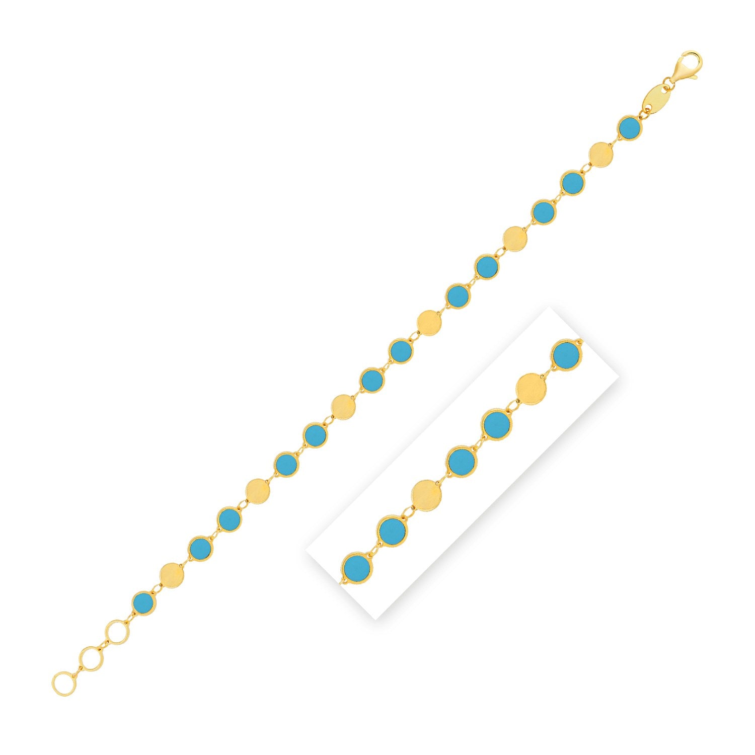 Turquoise Composite Gem Alternating Bracelet in 14K Yellow Gold (5.00 mm)