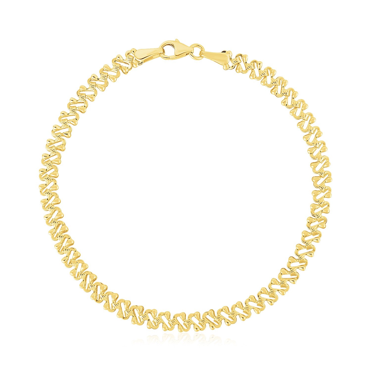 14k Yellow Gold High Polish Textured Fancy Chain Bracelet  (4.00 mm)