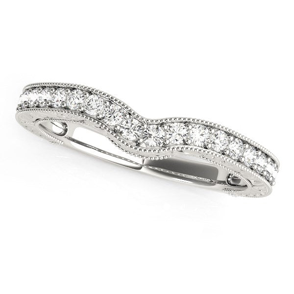 14k White Gold Bead Border Curved Diamond Wedding Band (1/4 cttw)