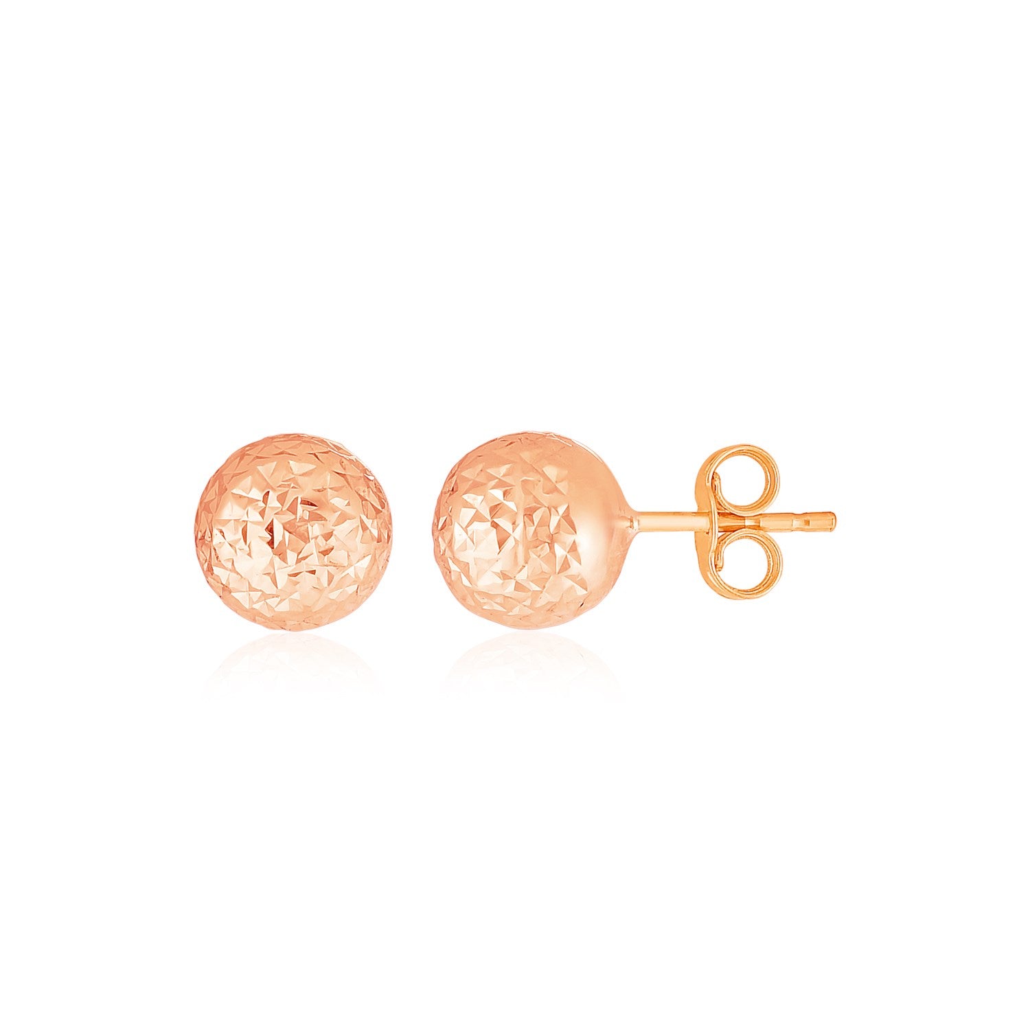 14k Rose Gold Ball Earrings with Crystal Cut Texture(5mm)