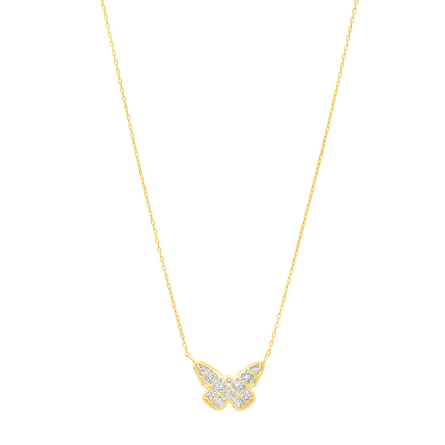 Checkered Butterfly Necklace in 14K Yellow Gold