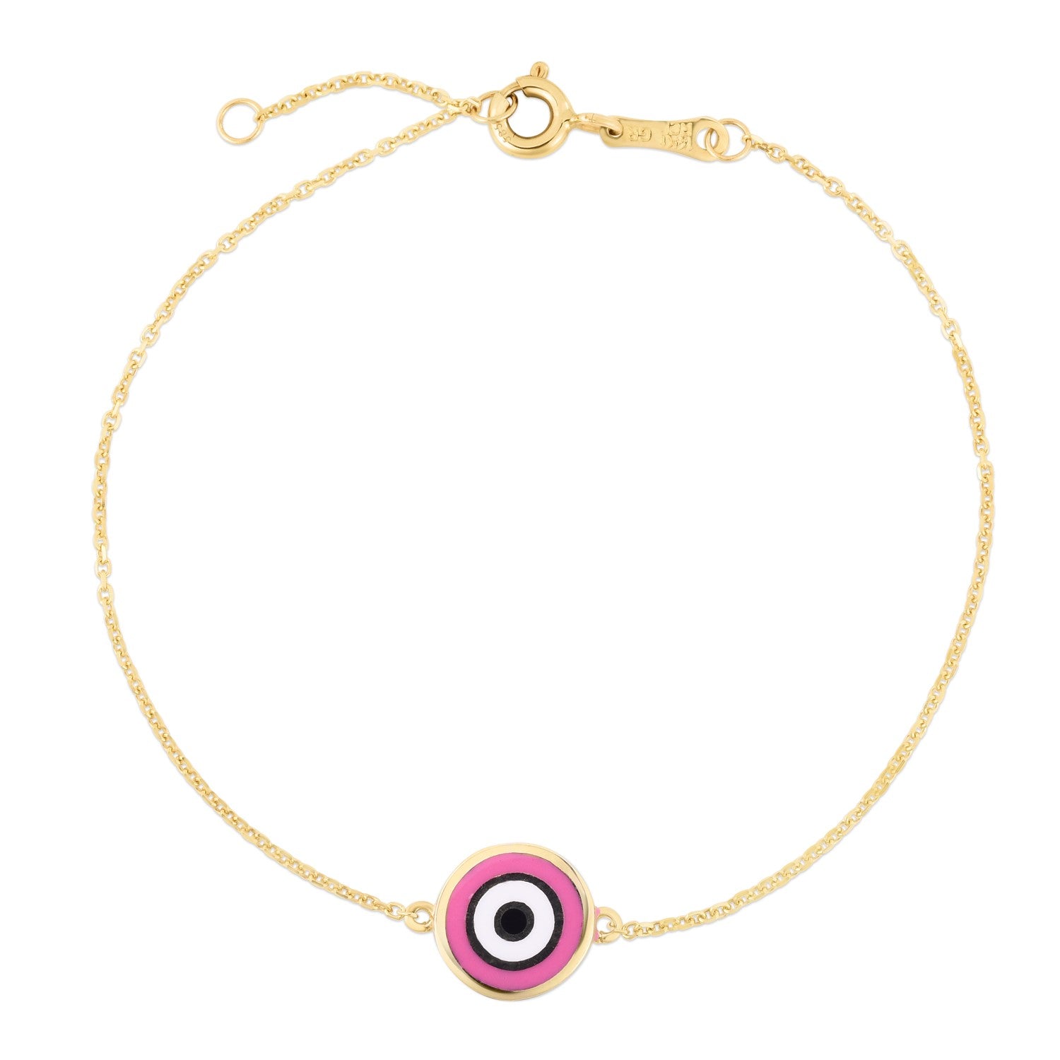 14k Yellow Gold Pink Evil Eye Bracelet (1.00 mm)