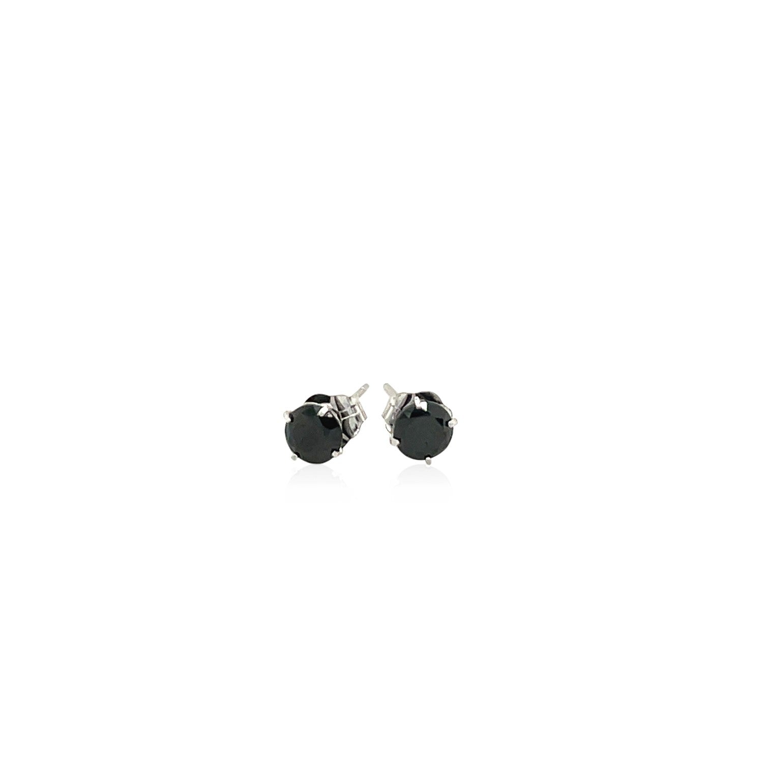 14k White Gold Stud Earrings with Black Cubic Zirconia(4mm)