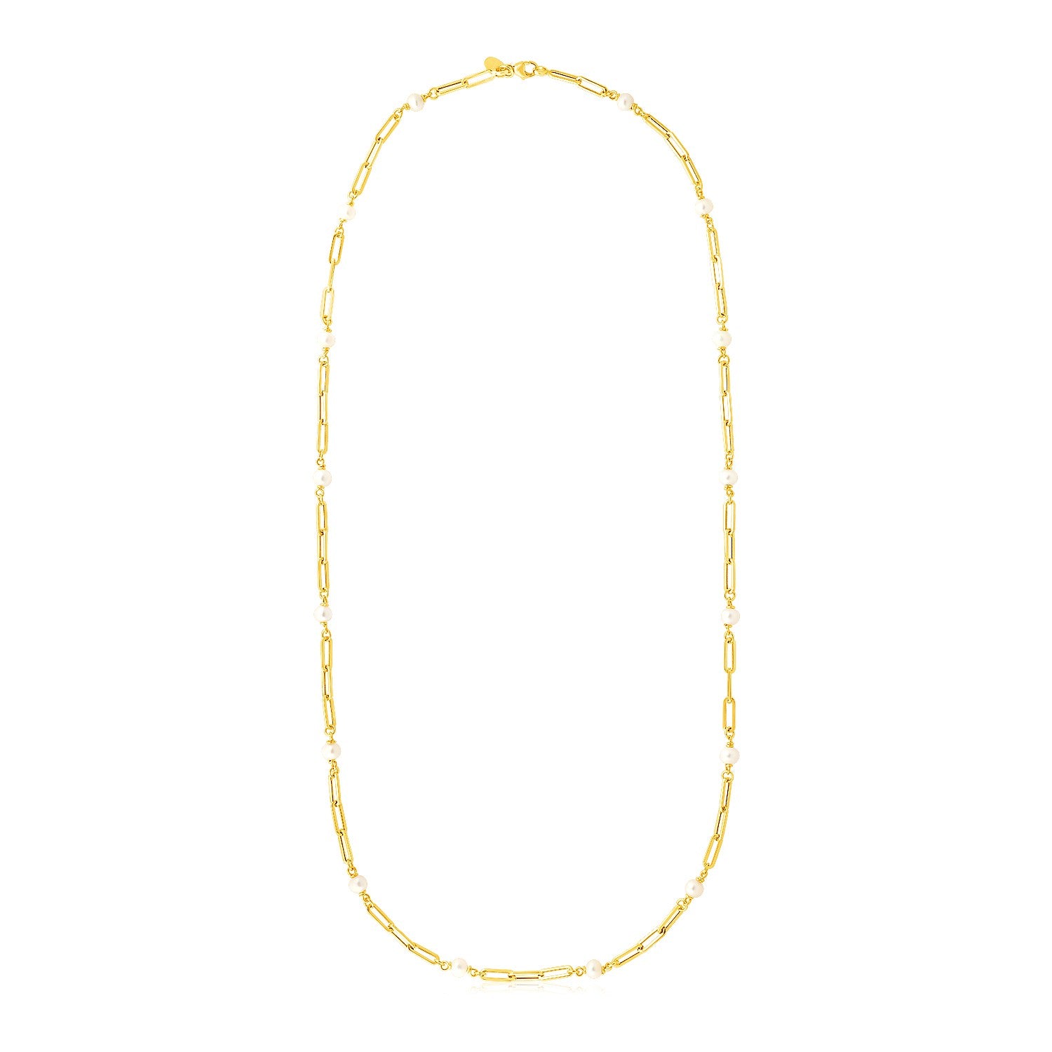 14k Yellow Gold Paperclip Chain and Pearl Necklace