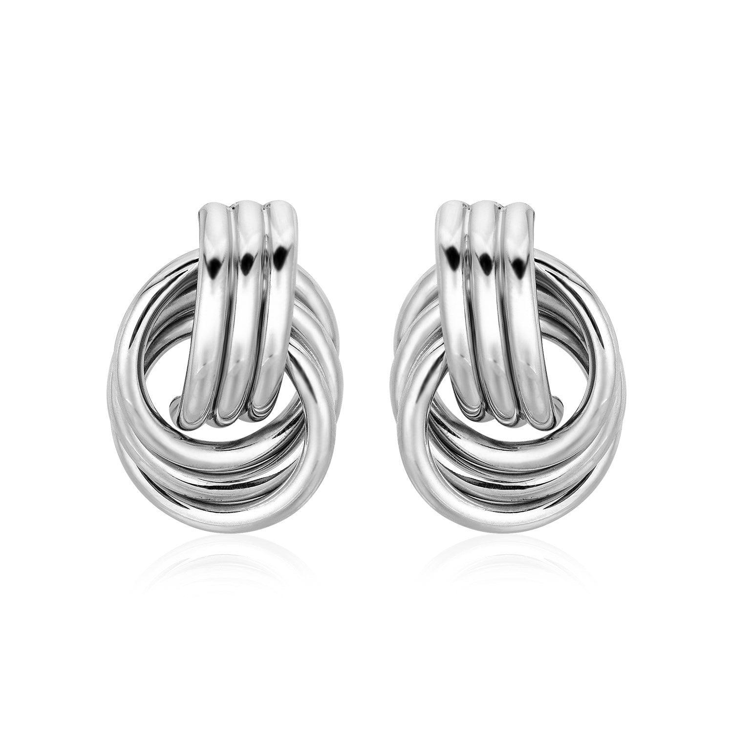 Polished Love Knot Earrings with Interlocking Rings in Sterling Silver(15mm)