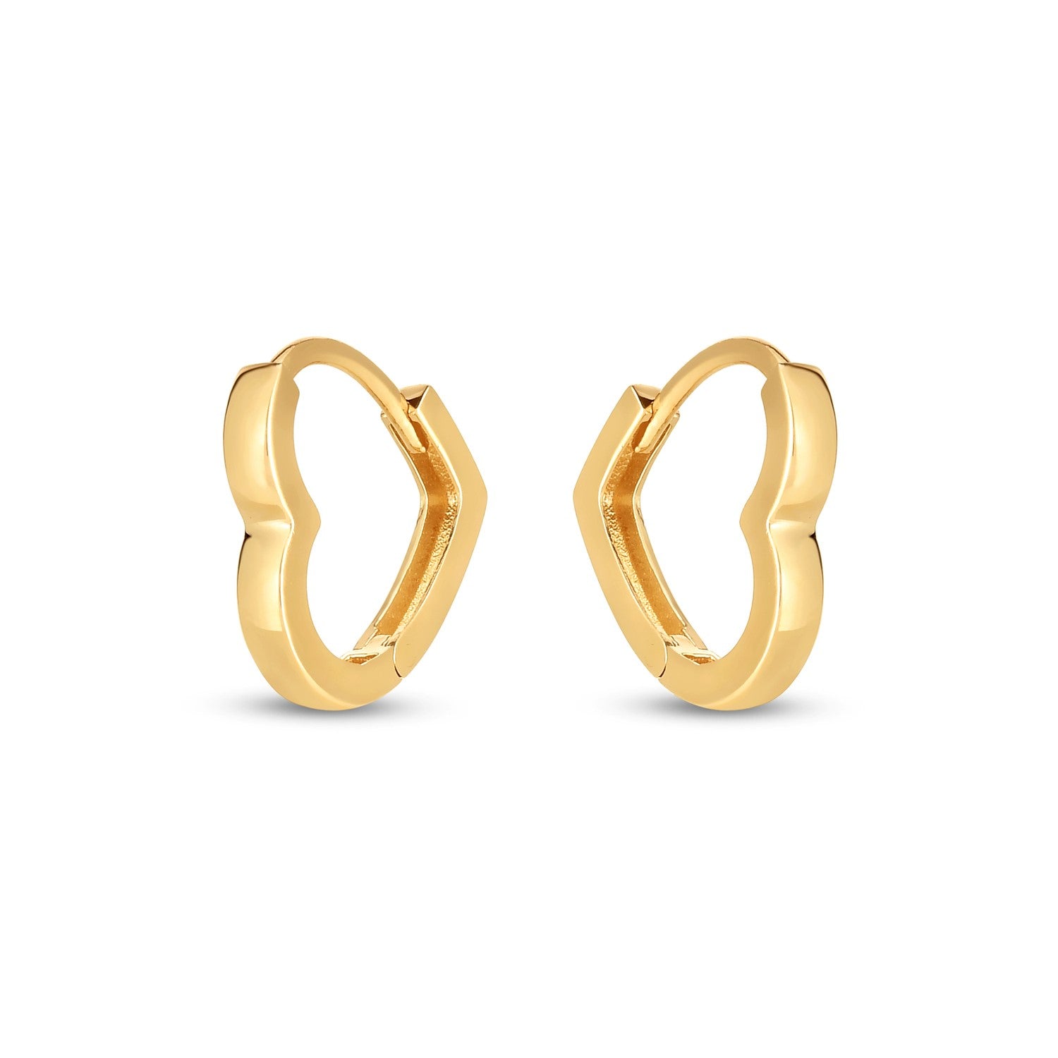 14k Yellow Gold Heart Huggie Hoops