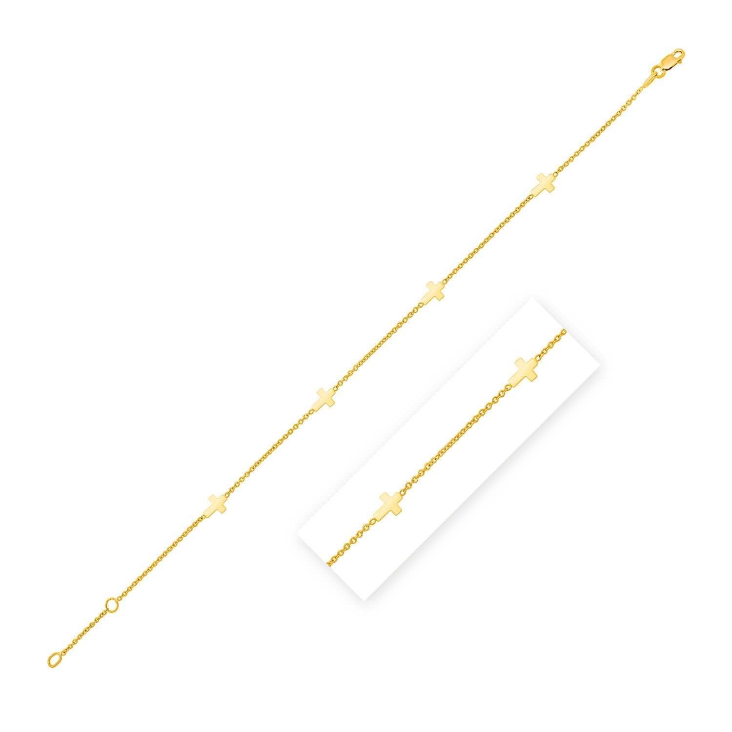 Stationed Cross Anklet in 14K Yellow Gold (1.00 mm)