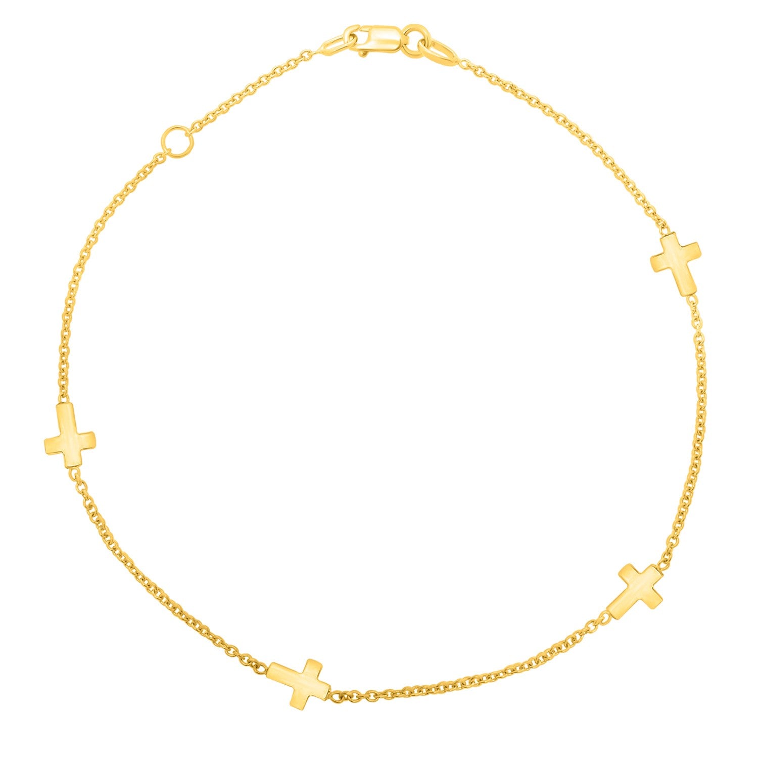 Stationed Cross Anklet in 14K Yellow Gold (1.00 mm)