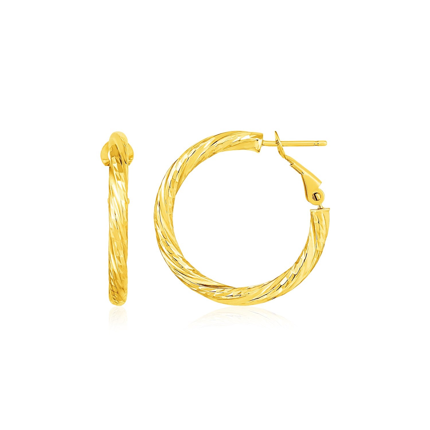 14k Yellow Gold Petite Twisted Round Hoop Earrings(3x15mm)