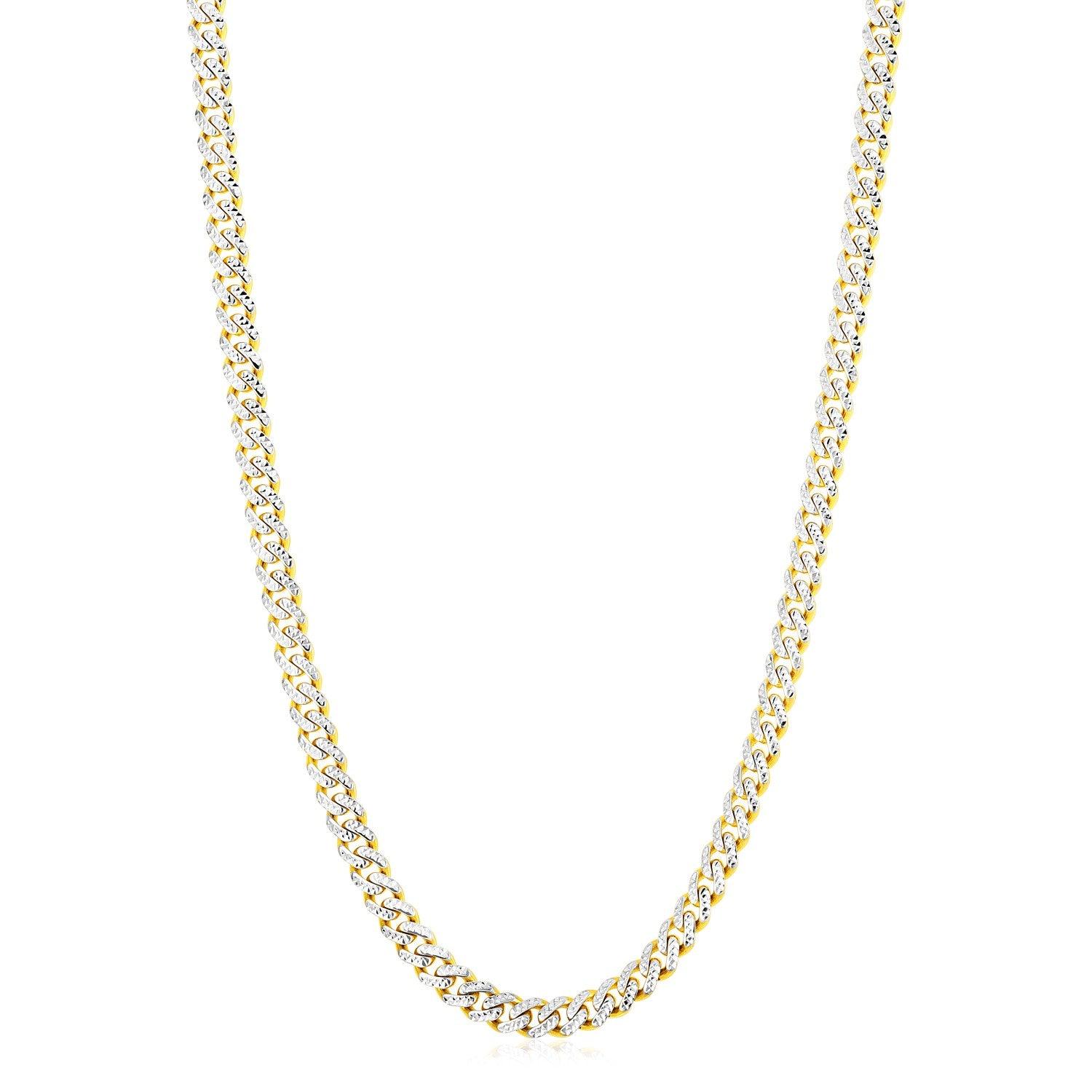 14k Yellow Gold White Pave High Polish Modern Lite Miami Cuban Chain (6.50 mm)