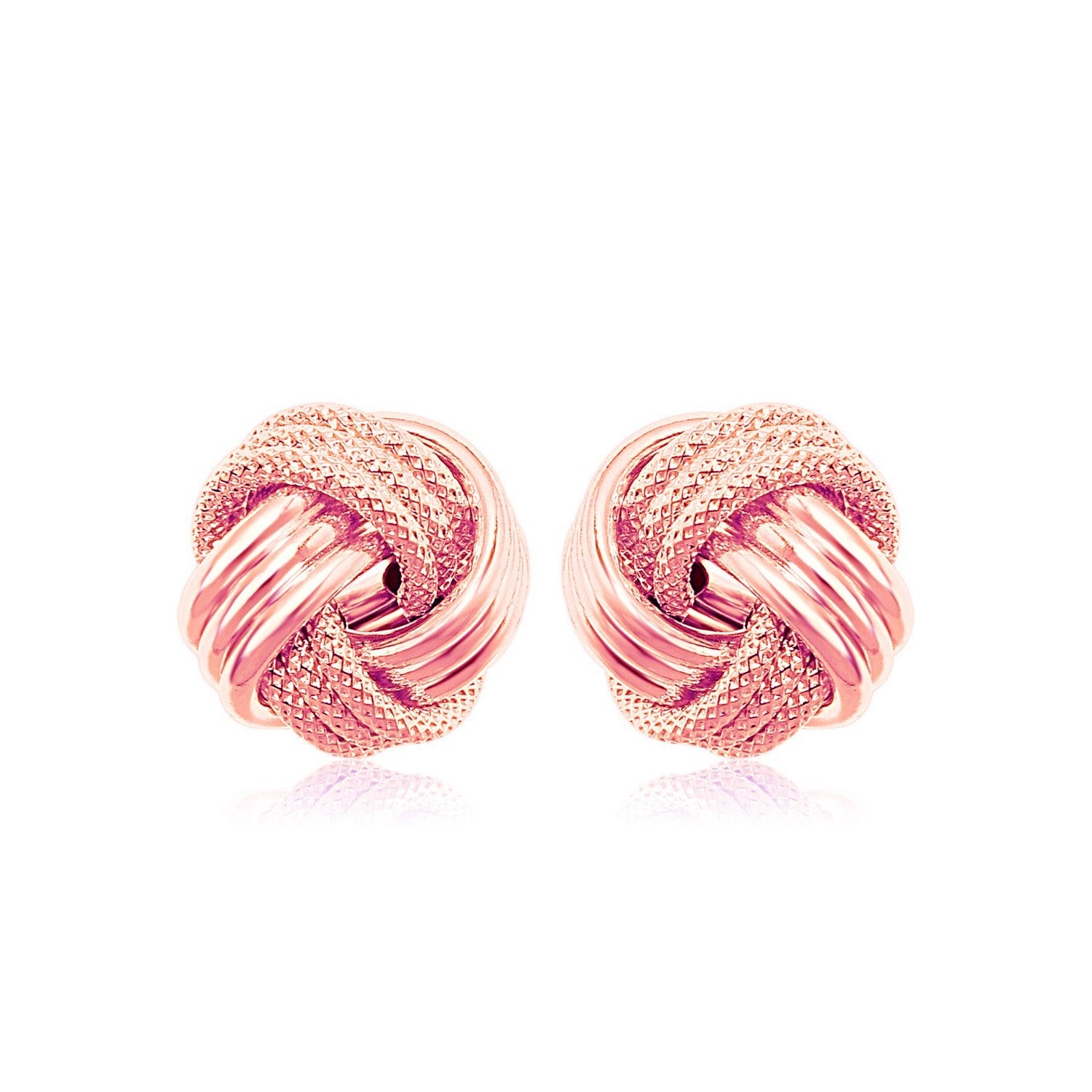 14k Rose Gold Love Knot with Ridge Texture Earrings