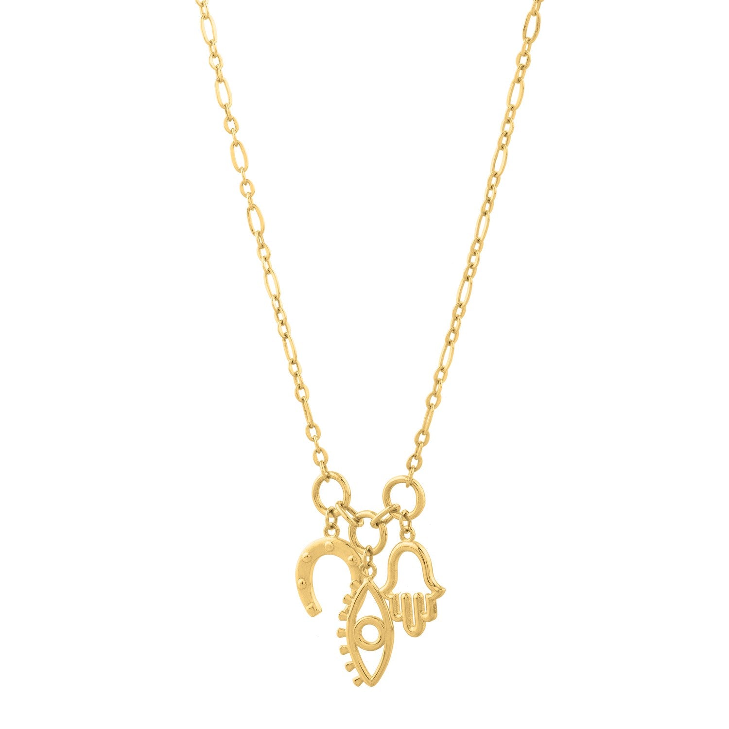 Drop Necklace with Lucky Charms in 14K Yellow Gold