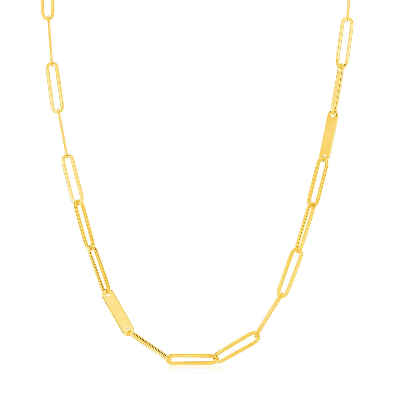 14k Yellow Gold Alternating Paperclip Chain Link and Gold Bar Necklace