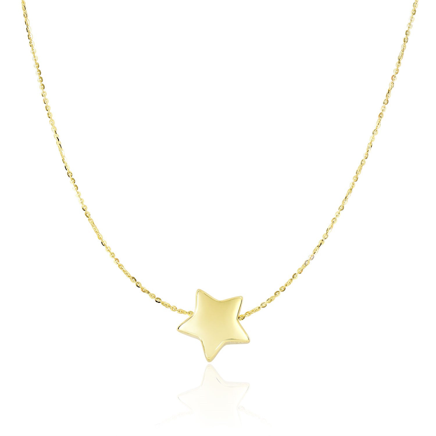 14k Yellow Gold Necklace with Shiny Puffed Sliding Star Charm