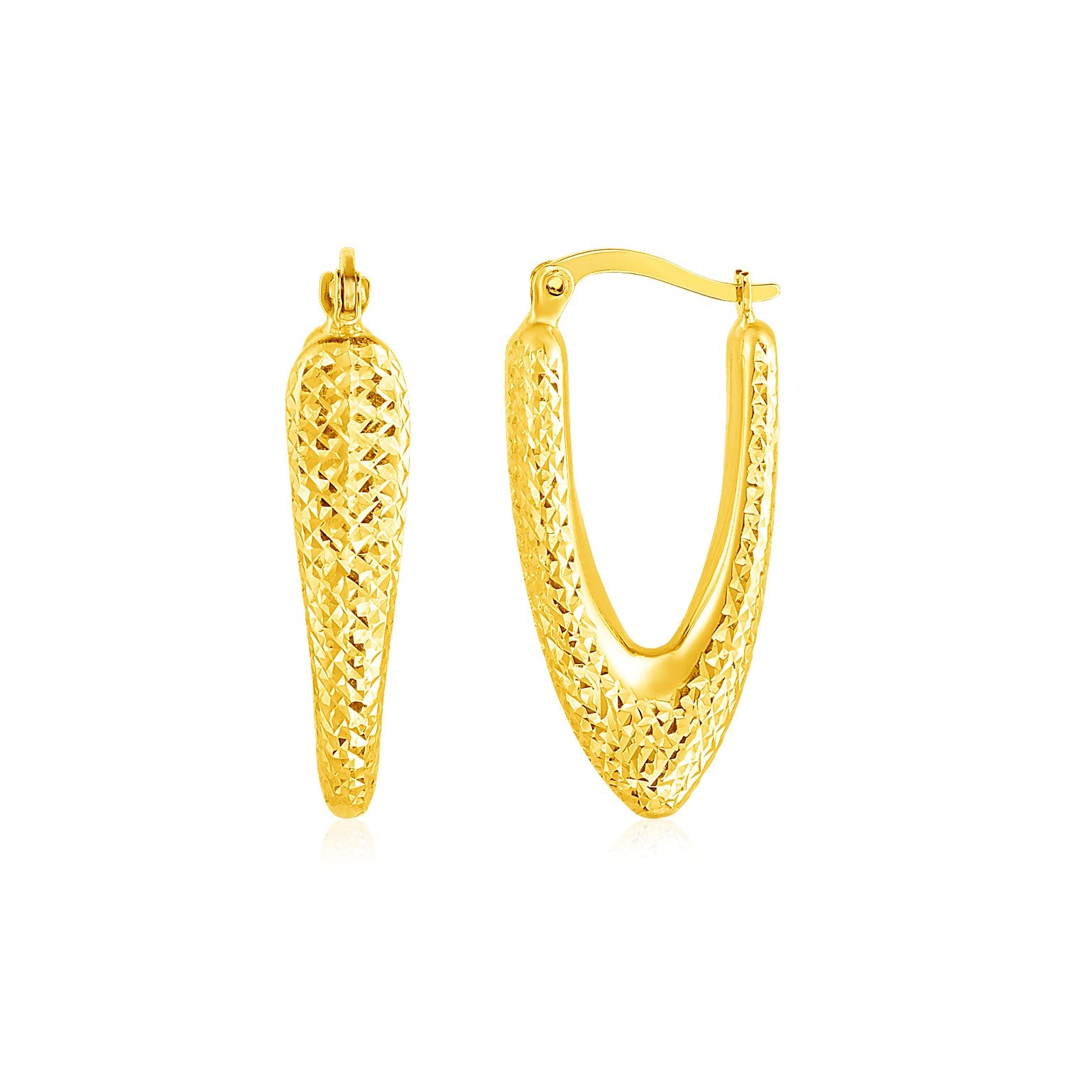 14k Yellow Gold V Shaped Puffed Hoop Earrings