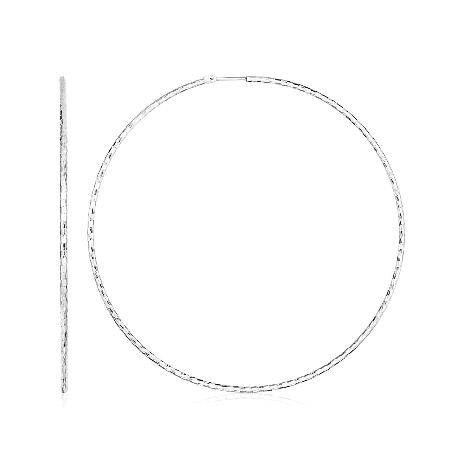 Sterling Silver Large Textured Round Hoop Earrings(1.6x60mm)