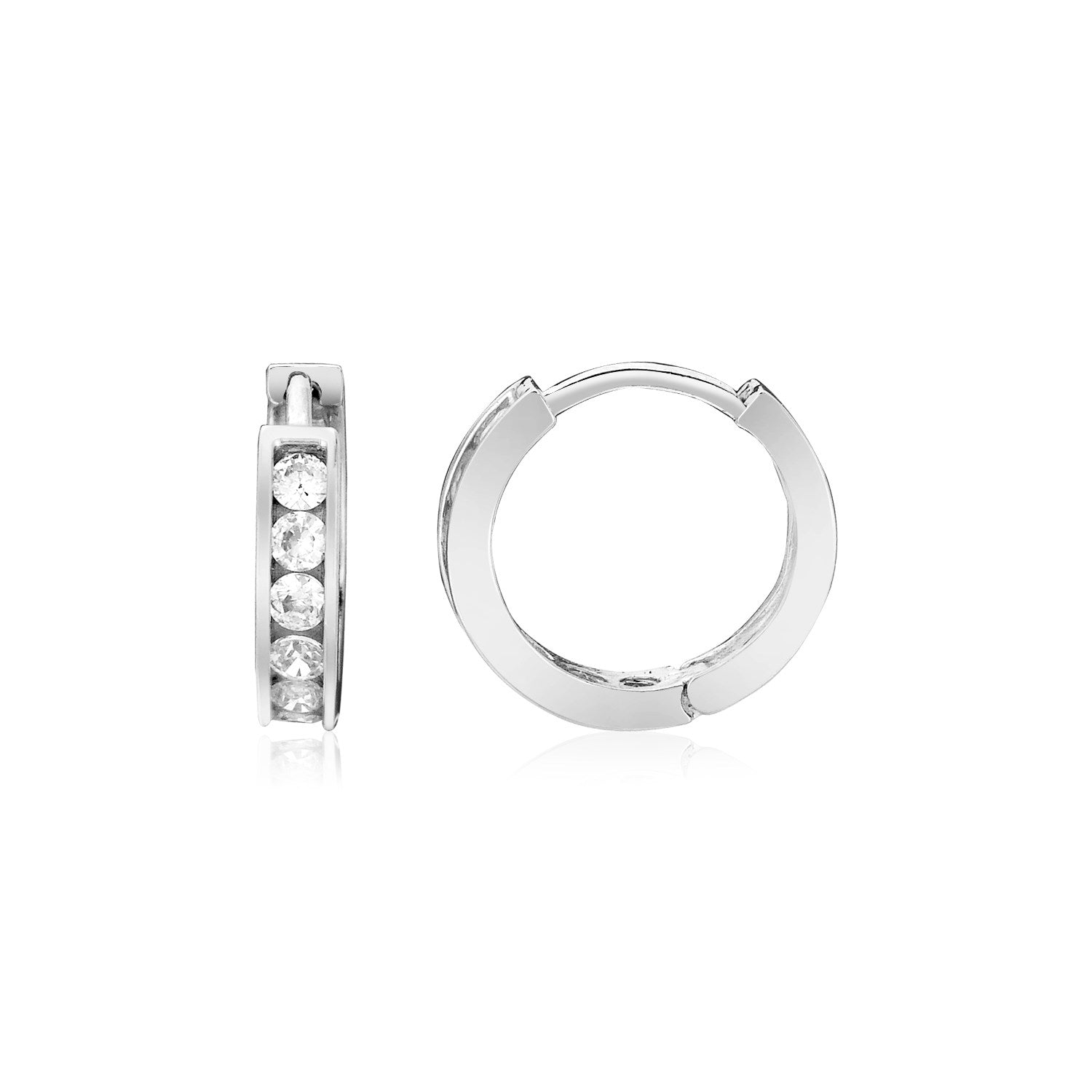 Sterling Silver Petite Hoop Earrings with Cubic Zirconias(3x10mm)