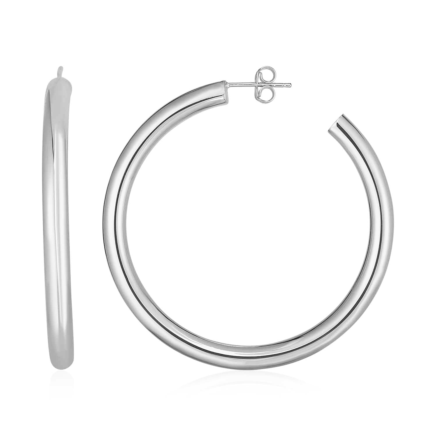 14k White Gold Polished Hoop Earrings(4x40mm)