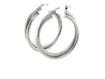 Sterling Silver Ridged Hoop Earrings with Textured Design