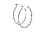 Sterling Silver Rhodium Plated Textured Diamond Cut Hoop Earrings(2x25mm)