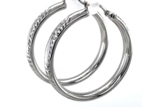 Sterling Silver Rhodium Plated Hoop Marquise Motif Diamond Cut  Earrings(3x30mm)