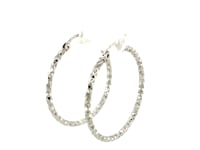Sterling Silver Rhodium Plated Woven Style Polished Hoop Earrings(2x30mm)