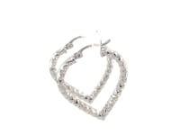 Sterling Silver Rhodium Plated Heart Style Hoop Diamond Cut Earrings