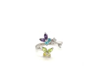 Sterling Silver Rhodium Plated Floral Toe Ring with Multi-Tone Cubic Zirconia