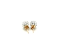 White Tone Crystal Ball Stud Earrings in 14k Yellow Gold(8mm)