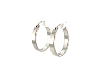 Sterling Silver Flat Style Oval Hoop Earrings with Rhodium Plating(4x14mm)