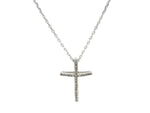 Narrow Cross Pendant with Diamonds in Sterling Silver