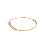 14k Yellow Gold 5 1/2 inch Childrens ID Bracelet with Enameled Heart (1.00 mm)