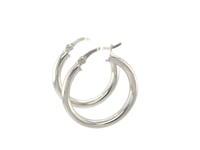 Sterling Silver Polished Hoop Motif Earrings with Rhodium Plating (20mm)