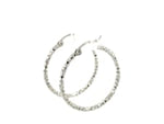 Sterling Silver Faceted Motif Hoop Earrings with Rhodium Plating(2x25mm)