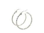 Sterling Silver Faceted Motif Hoop Earrings with Rhodium Plating