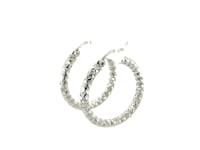 Sterling Silver Faceted Style Hoop Earrings with Rhodium Finishing(3x20mm)