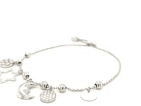 Adjustable Bead Bracelet with Celestial Charms in Sterling Silver
