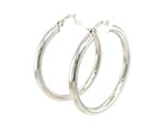 Sterling Silver Hoop Style Earrings with Polished Rhodium Plating (3x30mm)