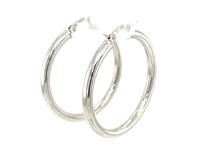 Sterling Silver Hoop Style Earrings with Polished Rhodium Plating (3x30mm)