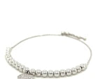 Adjustable Bead Bracelet with Round Charm and Cubic Zirconias in Sterling Silver